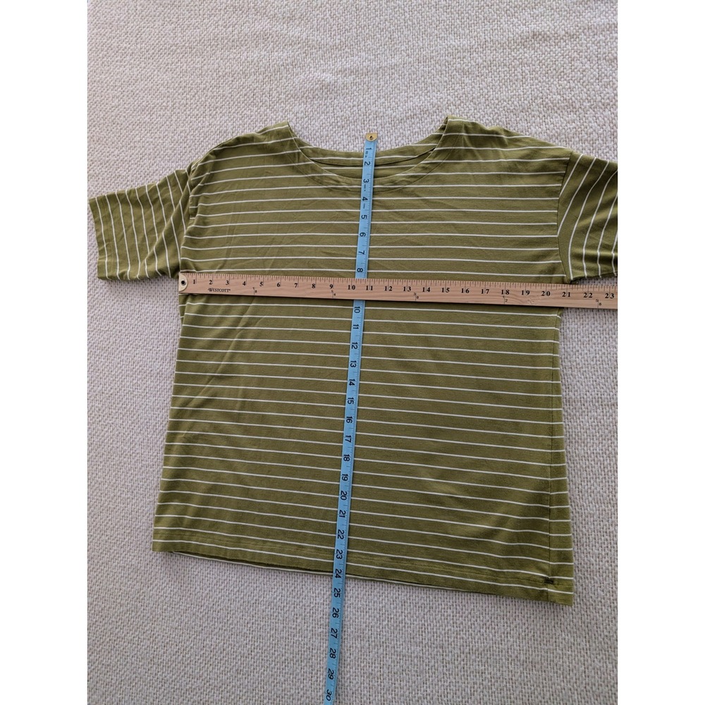 J. Jill Luxe Supima Elbow-Sleeve Tee Olive Green Striped Cotton Modal Top Large - Picture 4 of 6